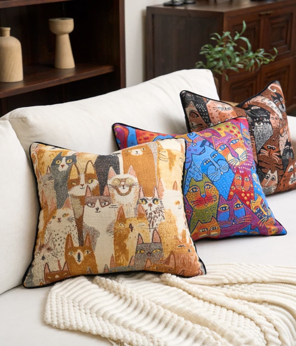 Abstract Cat Jacquard Cushion Cover