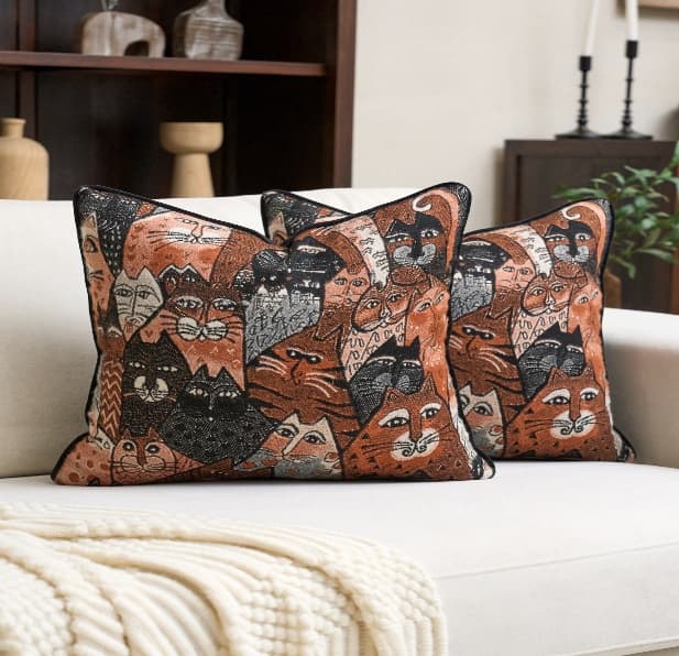 Abstract Cat Jacquard Cushion Cover 2