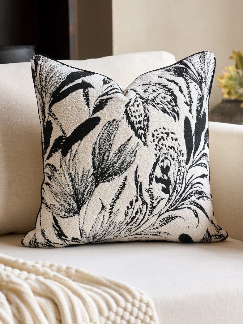 Black White Field Grass Jacquard Cushion Cover