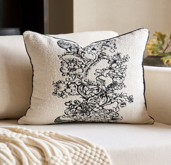 Black White Field Grass Jacquard Cushion Cover 3